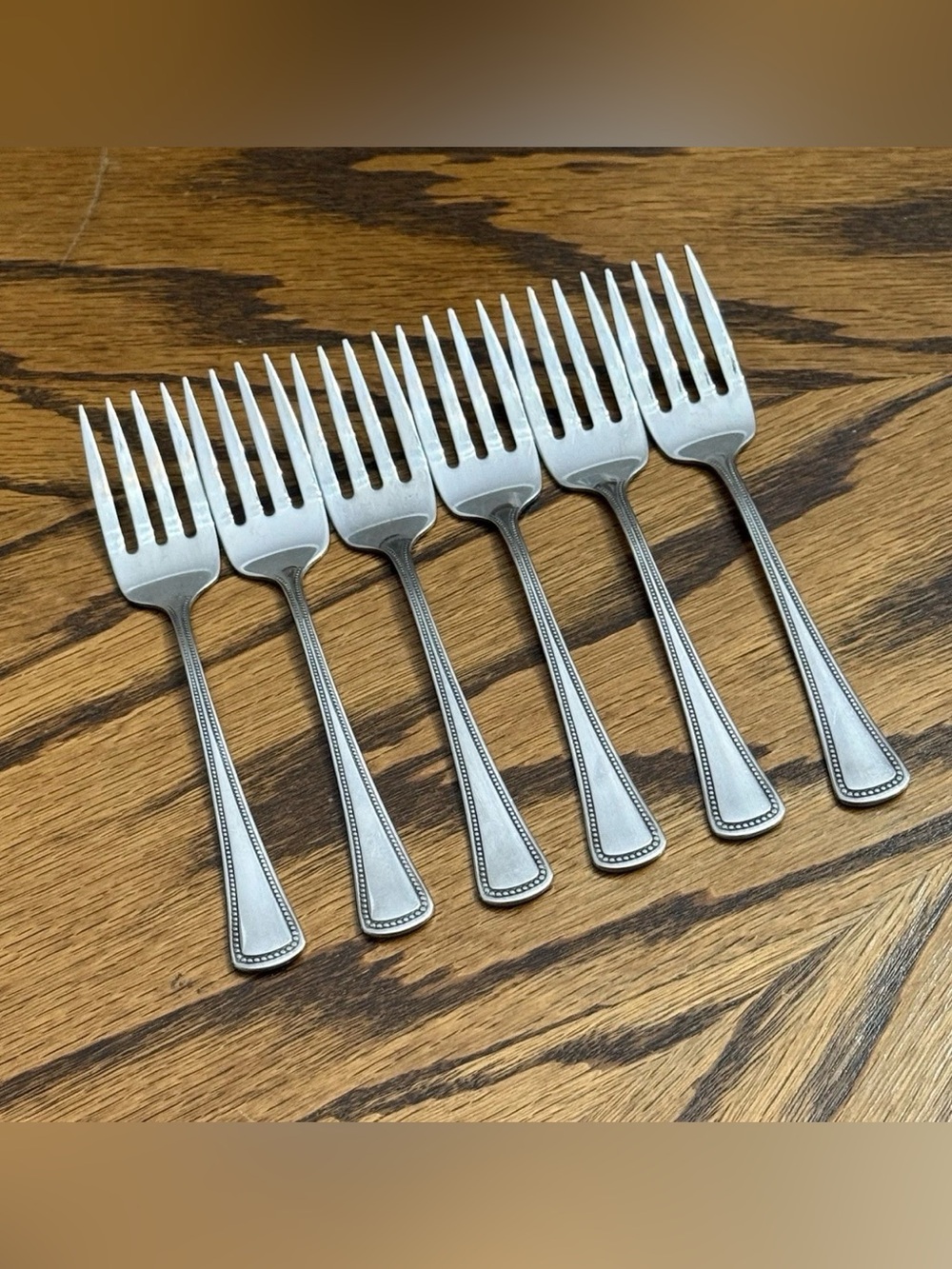 Oneida NEEDLEPOINT Beaded Artistry 6 Salad Forks 6 1/8 Stainless Flatware
